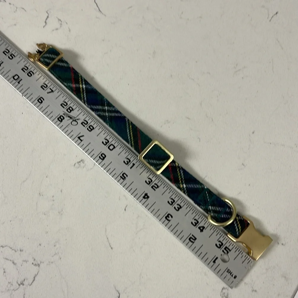 Holly Jolly Green Plaid Flannel Dog Collar Gold-tone Hardware Small-Medium X-MAS